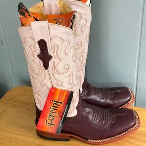 Ferrini Pink Cowboy Boots 6B Square Toe Leather Wester Coachella Coastal Cowgirl
